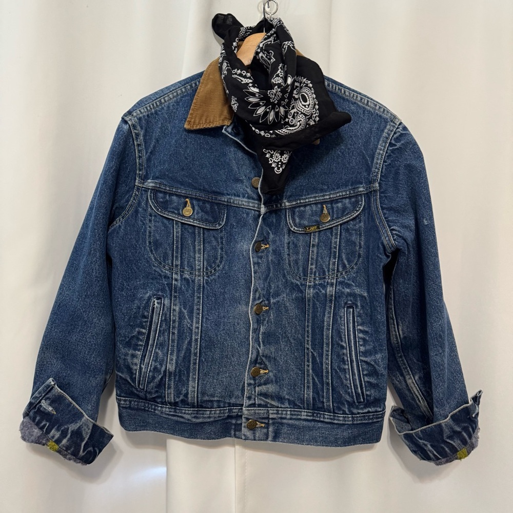 Vintage Lee Storm Rider Denim Jacket with Tan Corduroy Collar and Blanket Lined - Picture 9 of 16
